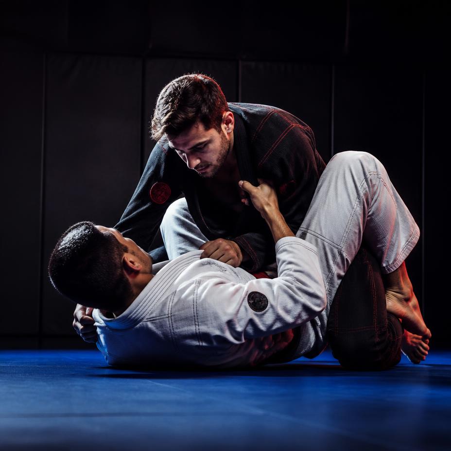 Två BJJ-utövare i grepp på tatami